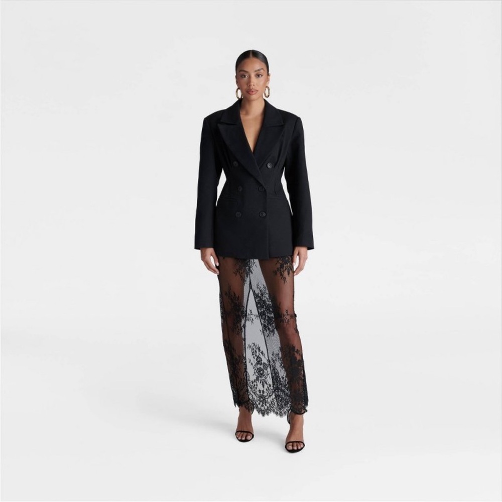 KBB Black Sheer Lace Midi Skirt